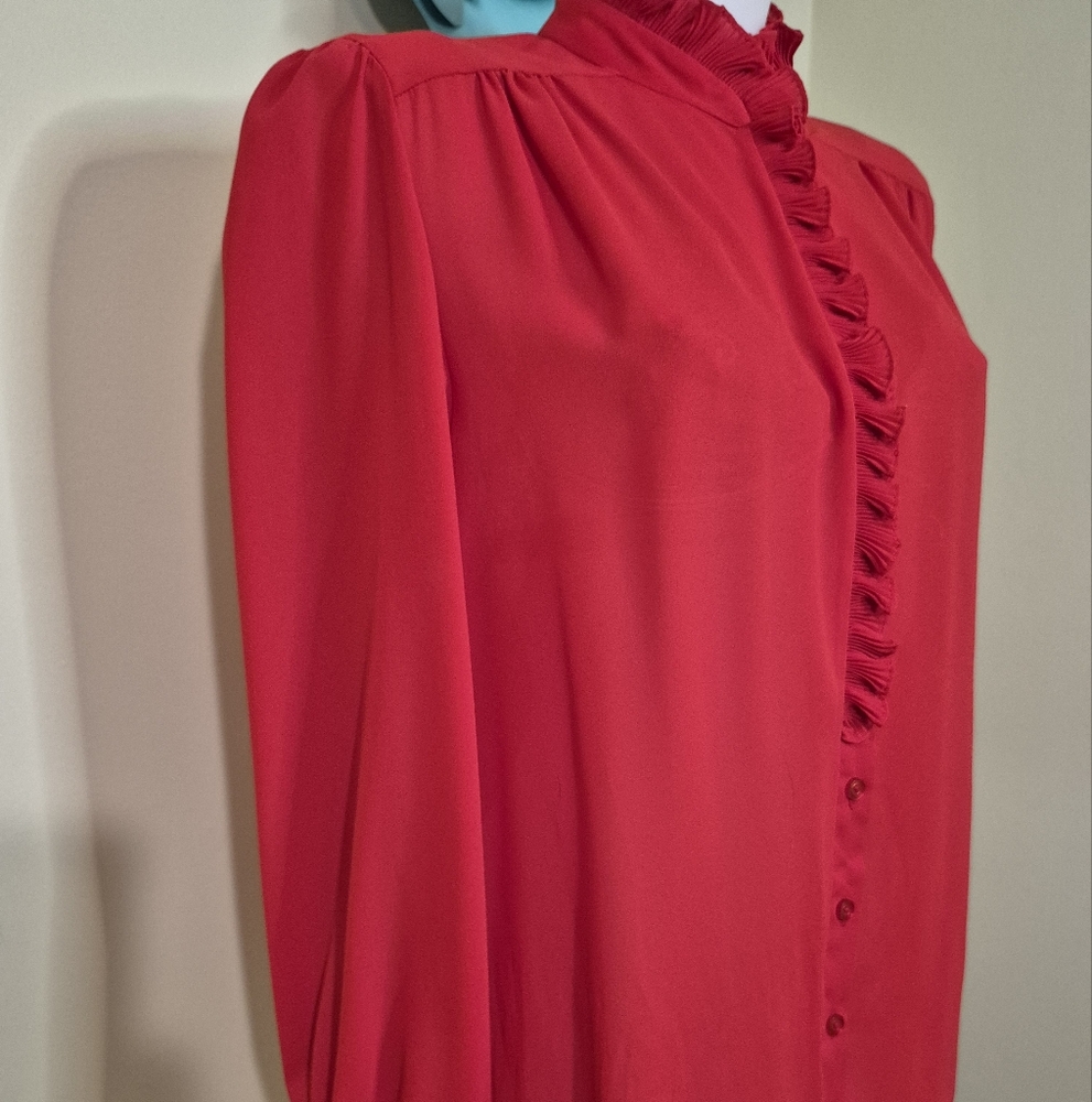 Pretty Red Vintage Blouse with Ruffle Detail D'Allaird's